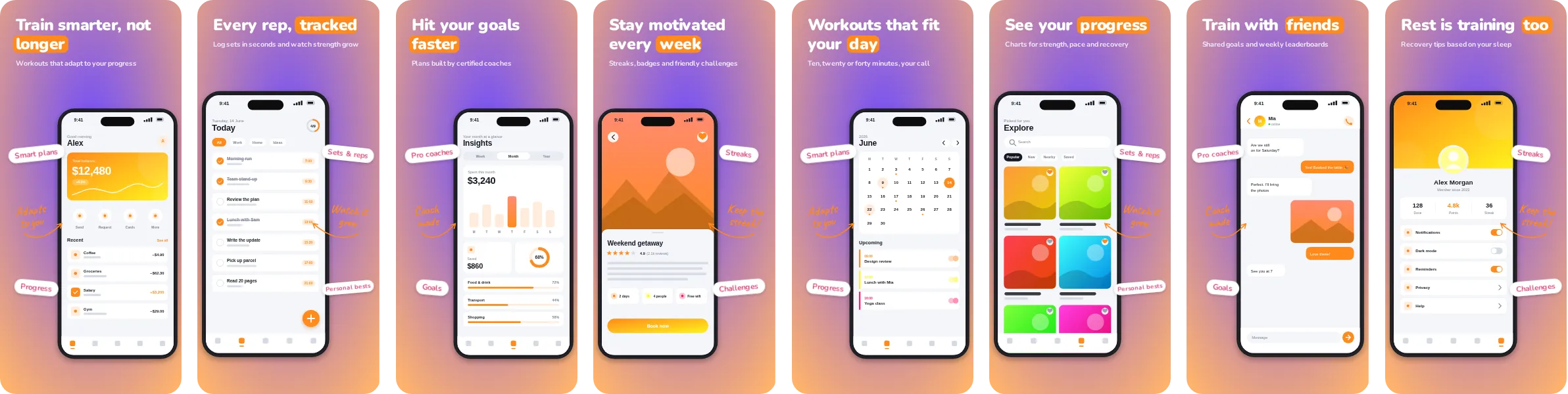 Buzz: 8-slide App Store and Google Play screenshot template, bold, set in Nunito