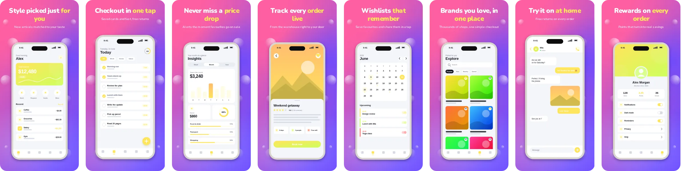 Candy: 8-slide App Store and Google Play screenshot template, bold, set in Nunito