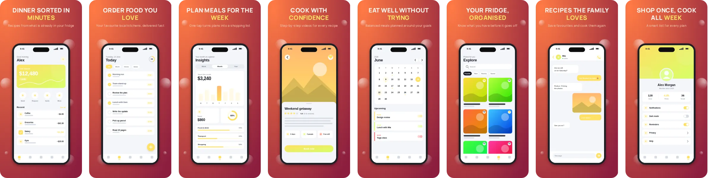 Ember: 8-slide App Store and Google Play screenshot template, bold, set in Manrope