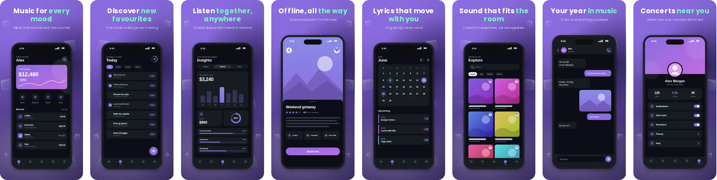 Grape: 8-slide App Store and Google Play screenshot template, bold, set in Poppins