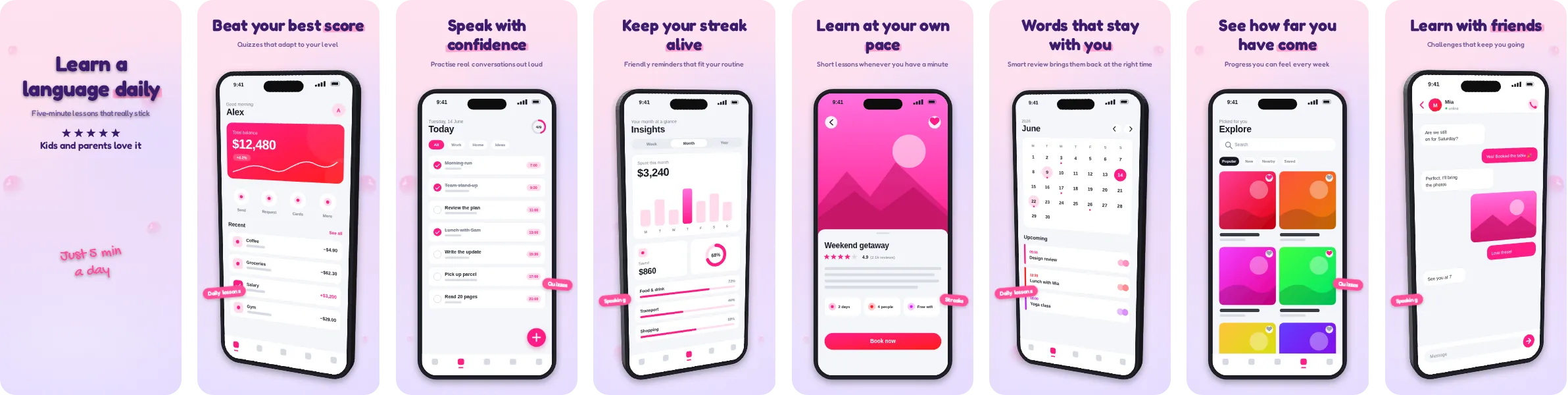 Gumdrop: 8-slide App Store and Google Play screenshot template, light, set in Fredoka