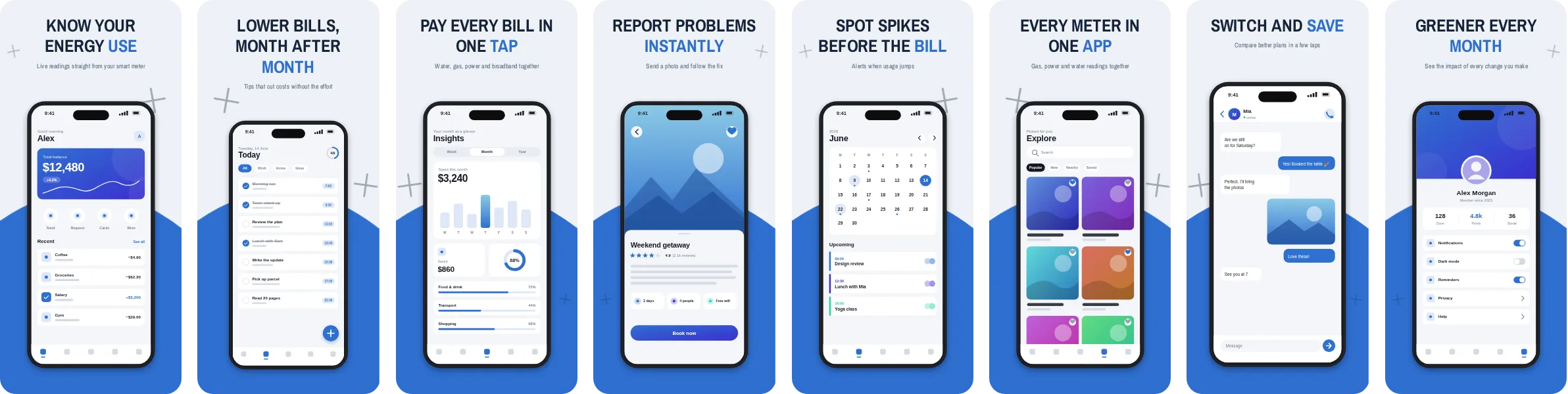 Halved: 8-slide App Store and Google Play screenshot template, light, set in Archivo Narrow