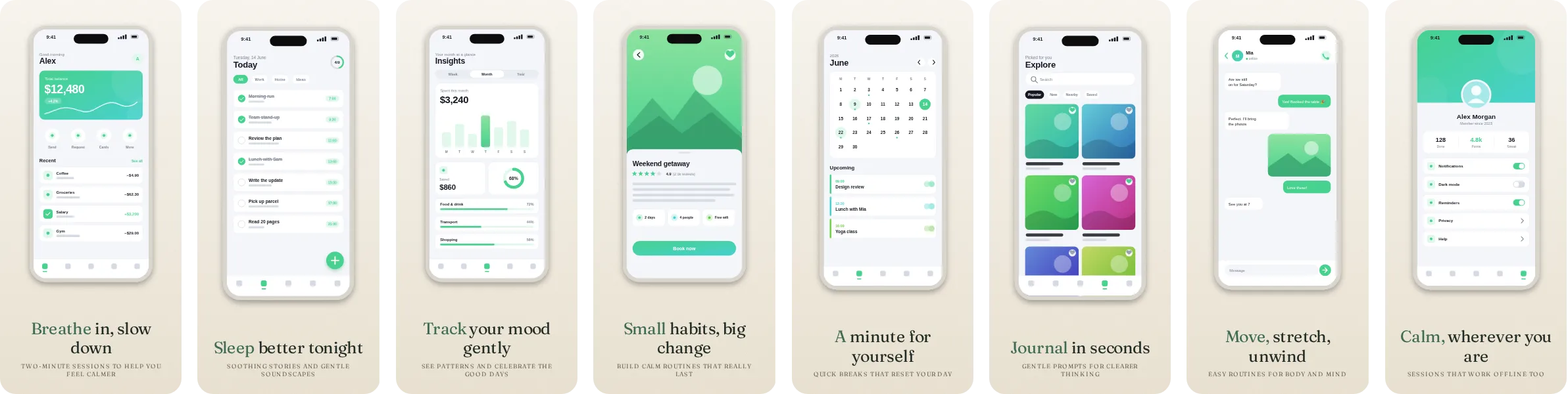 Ivory: 8-slide App Store and Google Play screenshot template, light, set in Fraunces