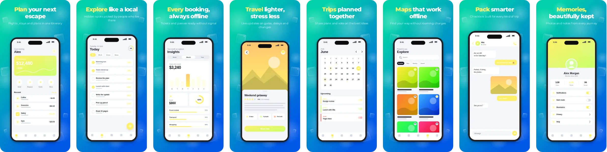 Lagoon: 8-slide App Store and Google Play screenshot template, bold, set in Montserrat