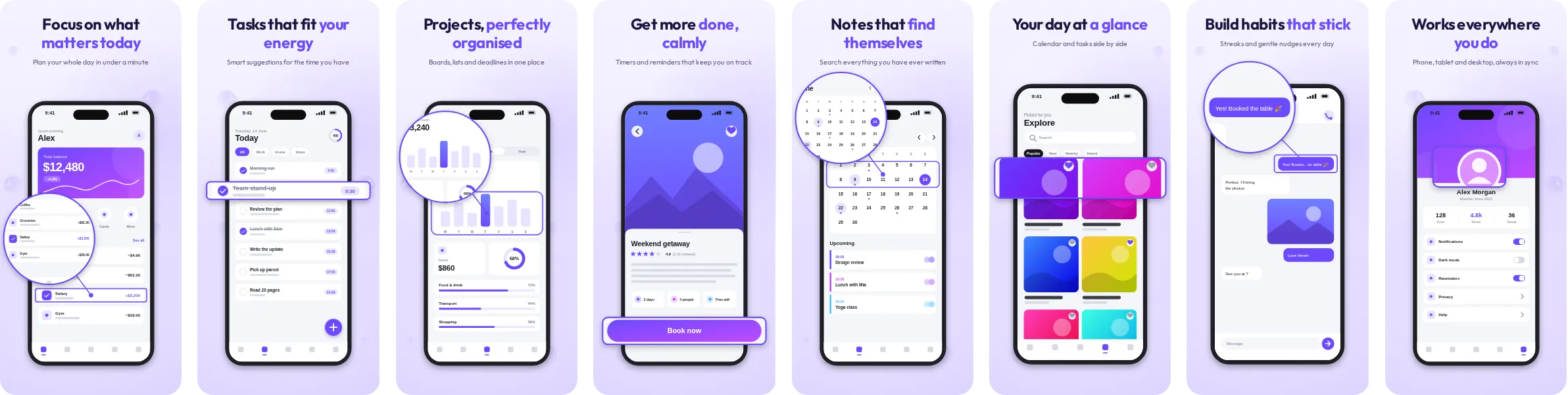 Lumen: 8-slide App Store and Google Play screenshot template, light, set in Outfit