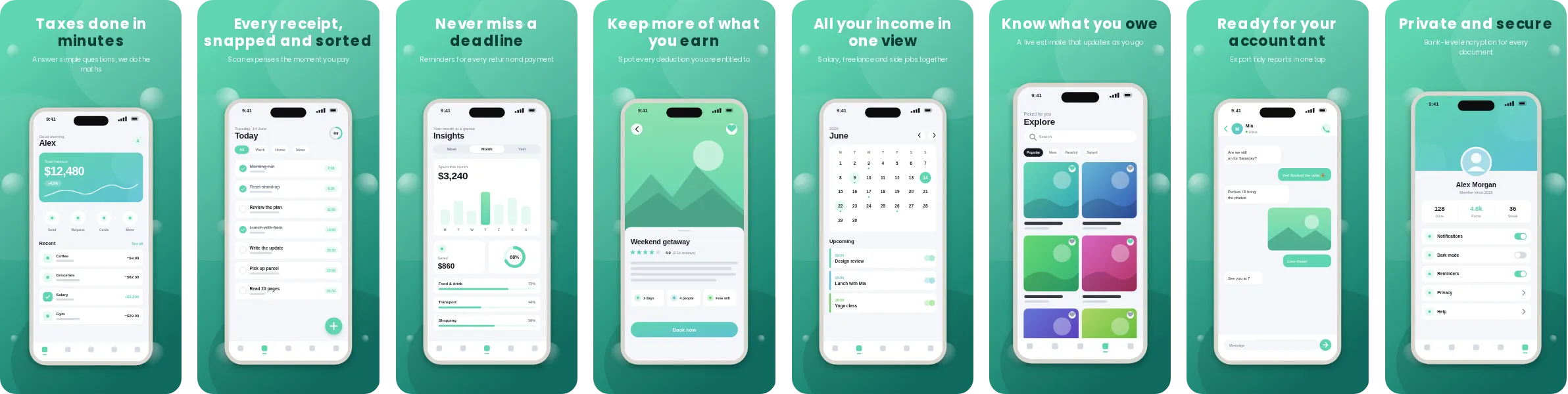 Mint: 8-slide App Store and Google Play screenshot template, bold, set in Poppins