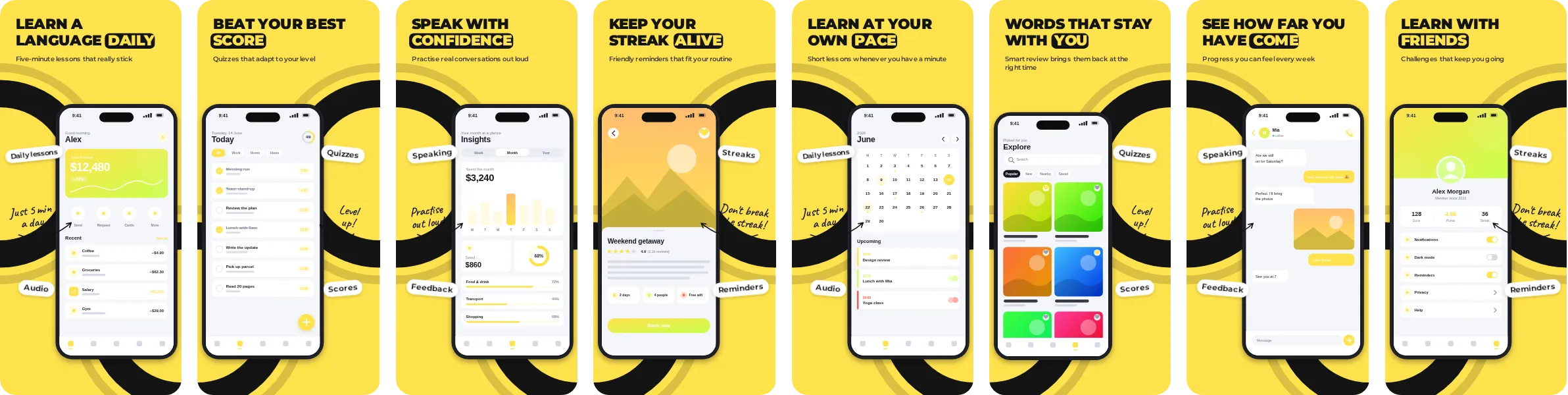 Pop: 8-slide App Store and Google Play screenshot template, light, set in Montserrat