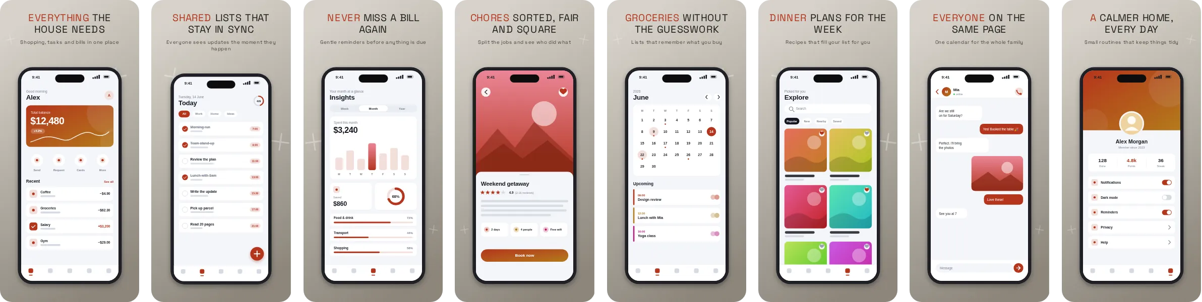 Studio: 8-slide App Store and Google Play screenshot template, light, set in Space Grotesk