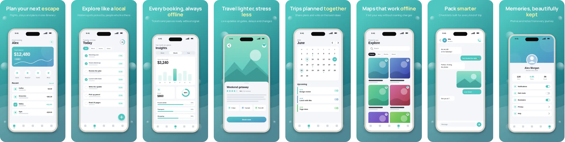 Tide: 8-slide App Store and Google Play screenshot template, bold, set in Manrope
