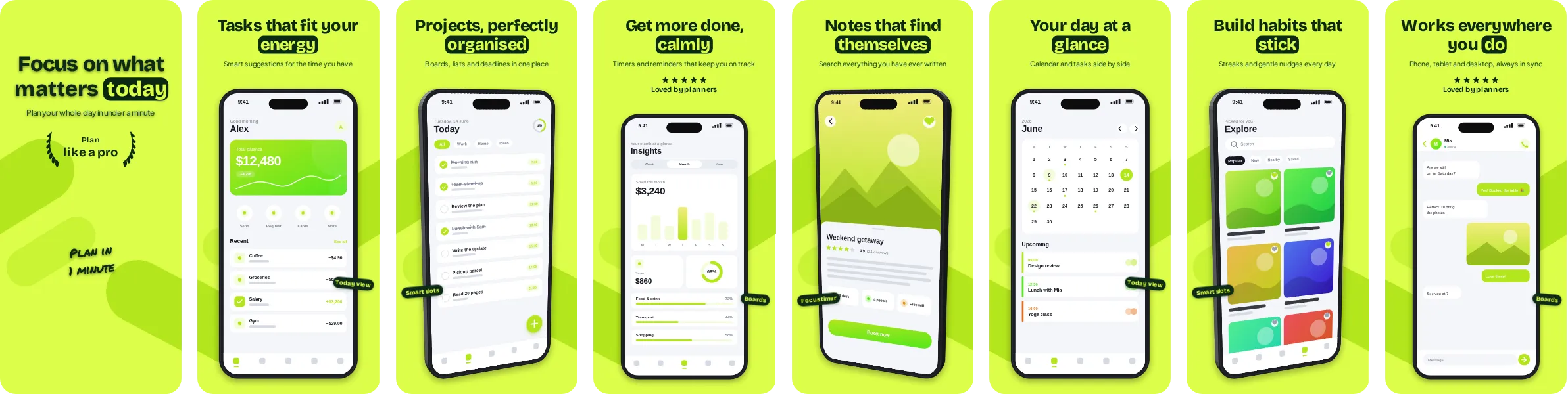 Zest: 8-slide App Store and Google Play screenshot template, light, set in Bricolage Grotesque
